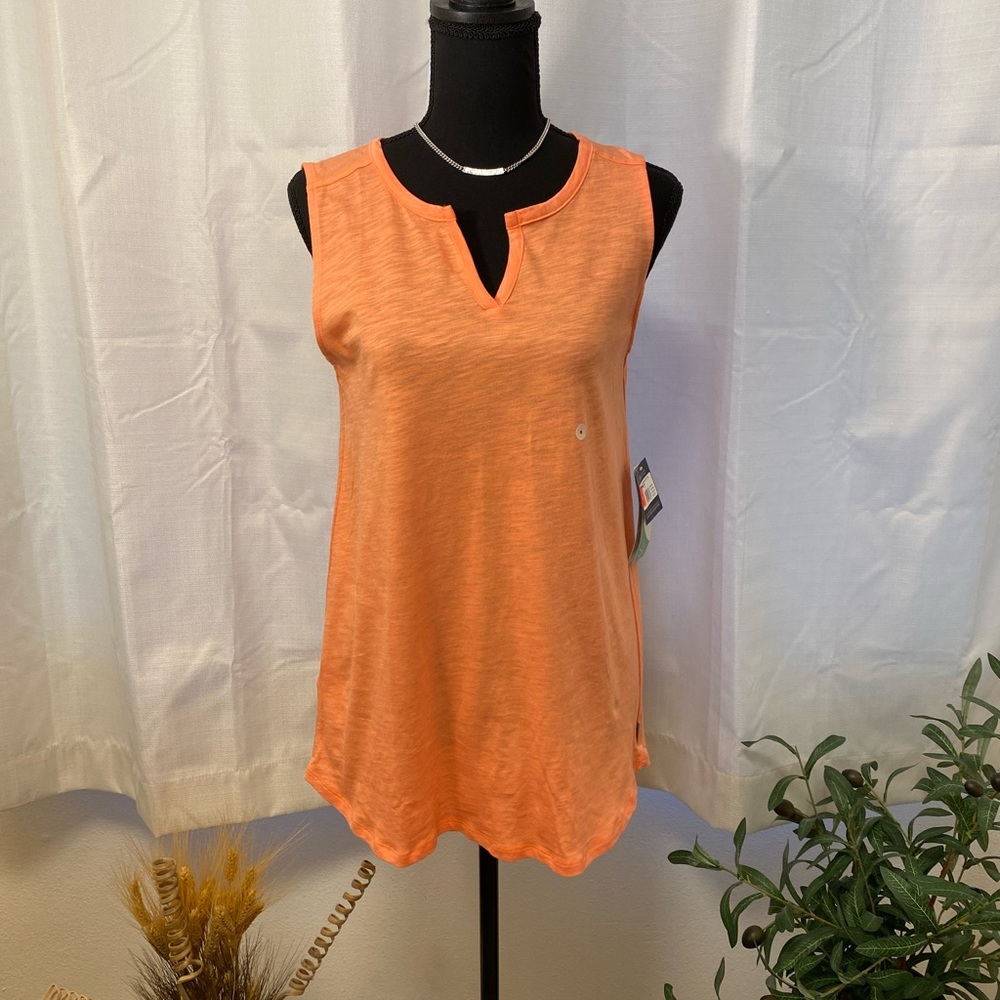 Eddie Bauer Gate check Sleeveless Split neck Tunic Orange Small